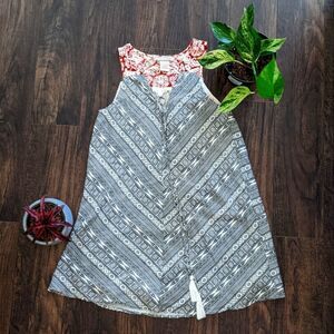 5$ Item! Flying Tomato S Red, Black and White Patterned V-Neck Lace Up Tunic